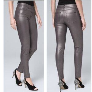 💙 White House Black Market Skinny Ankle Silver Metallic Coated Jeans